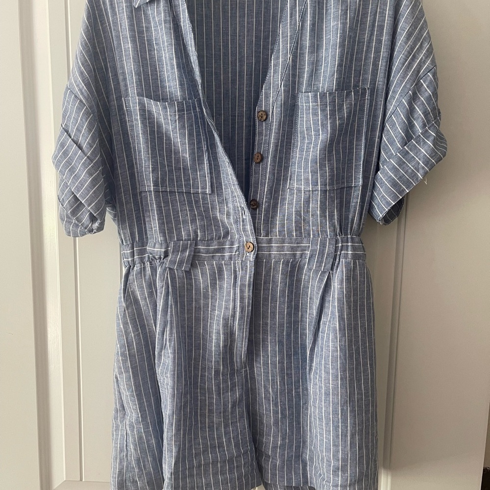 Zara Blue and White Striped Shirt